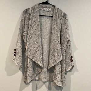 Becca Gray/Silver Loose Knit Long Sleeve Bathing Suit Cardigan - Size Medium